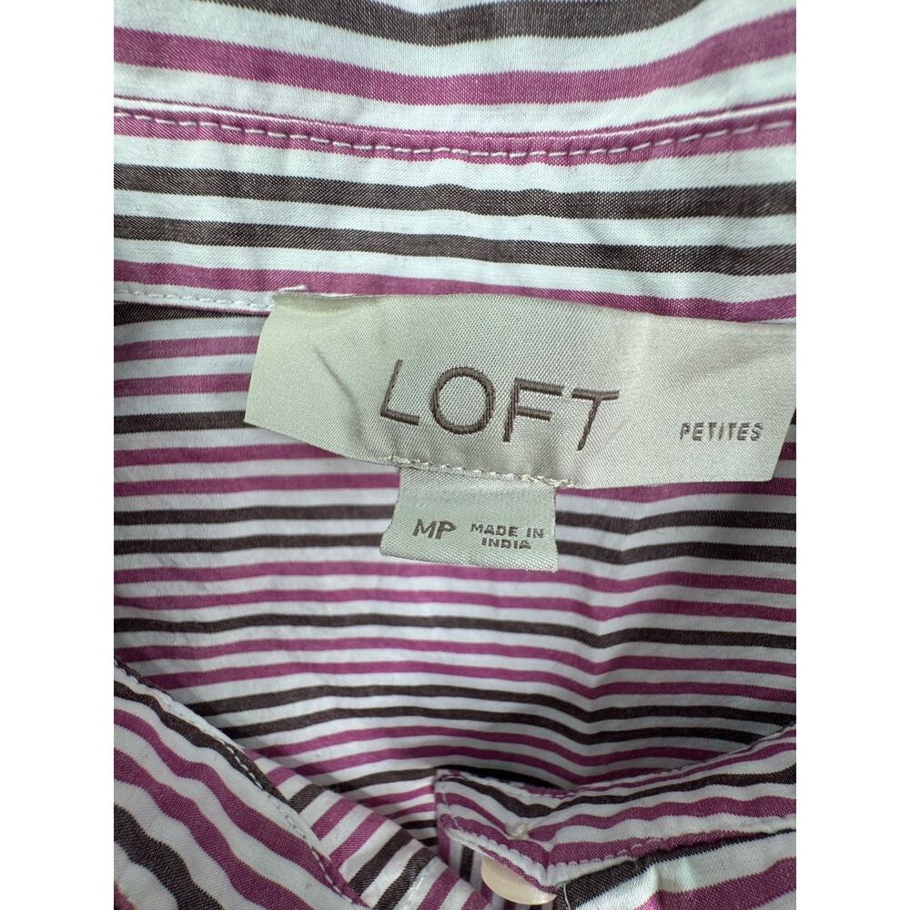 Loft Women's Button Down Shirt with Striped patter pink brown Medium Petite corp